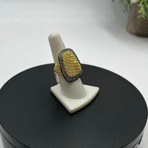 Sterling Silver Vermeil Signed Spider Web Weave CZ Pave Ring Sz 7.5 New